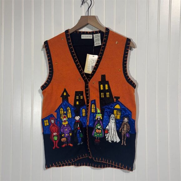 White Stag Halloween Sweater Vest Sz S Trick or Treat Kids Costumes Houses NWT - Picture 1 of 10